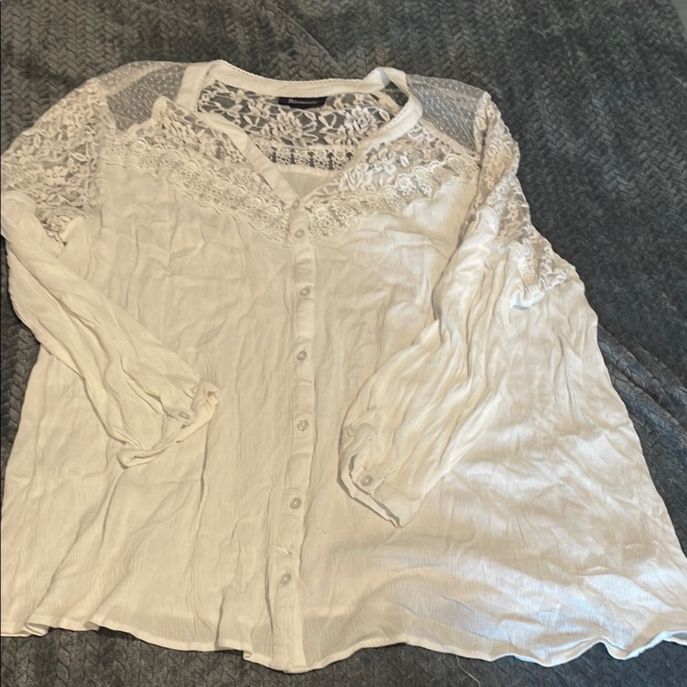 White Lace Button-Up Blouse